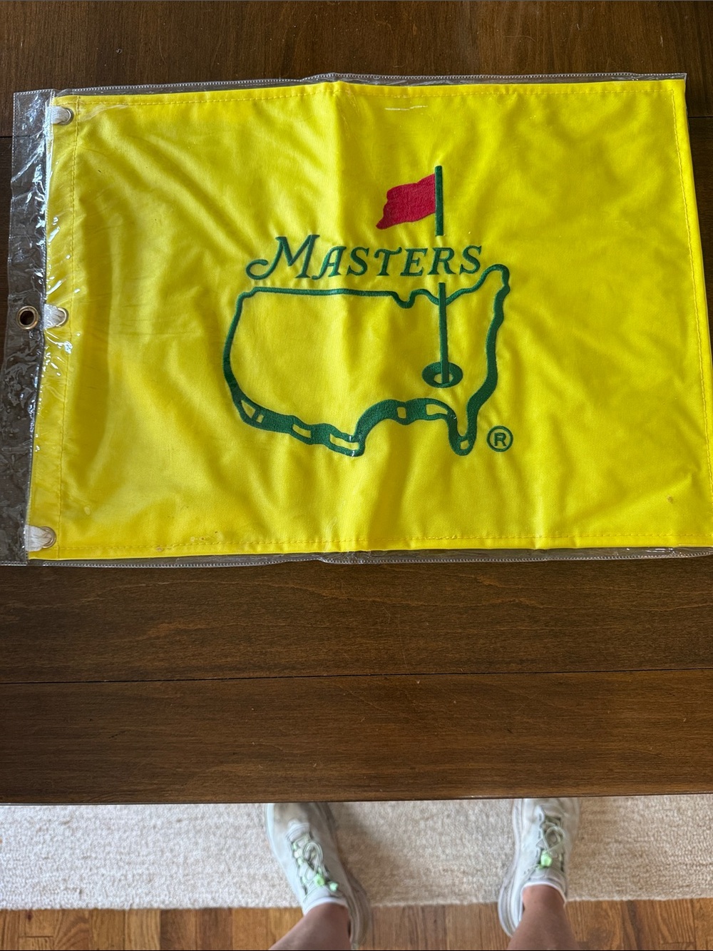 Official Masters Yellow Golf Pin Flag with Green Logo and Red Pennant